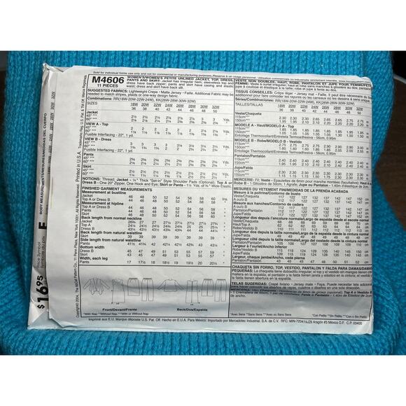 McCalls 4606 long jacket top skirt pants dress pattern sz 18w 20w 22w 24w - Picture 3 of 6